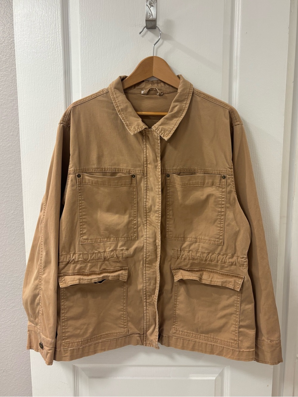 Lightweight Oversized Cotton Khaki Zip Up Utility Jacket Military Work Safari